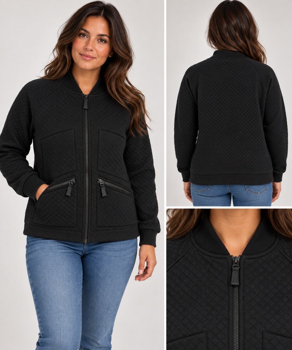 New Balance Women’s L Black Quilted Bomber Jacket Full Zip Athletic